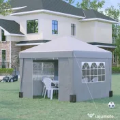 Outsunny Pavilon 3x3 m Pliabil cu Înălțime Reglabilă și Ferestre, din Oțel și Țesătură Oxford Gri Deschis 