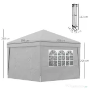 Outsunny Pavilon 3x3 m Pliabil cu Înălțime Reglabilă și Ferestre, din Oțel și Țesătură Oxford Gri Deschis 