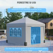 Outsunny Pavilon 3x3 m Pliabil cu Înălțime Reglabilă și Ferestre, din Oțel și Țesătură Oxford Gri Deschis 