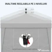 Outsunny Pavilon 3x3 m Pliabil cu Înălțime Reglabilă și Ferestre, din Oțel și Țesătură Oxford Gri Deschis 