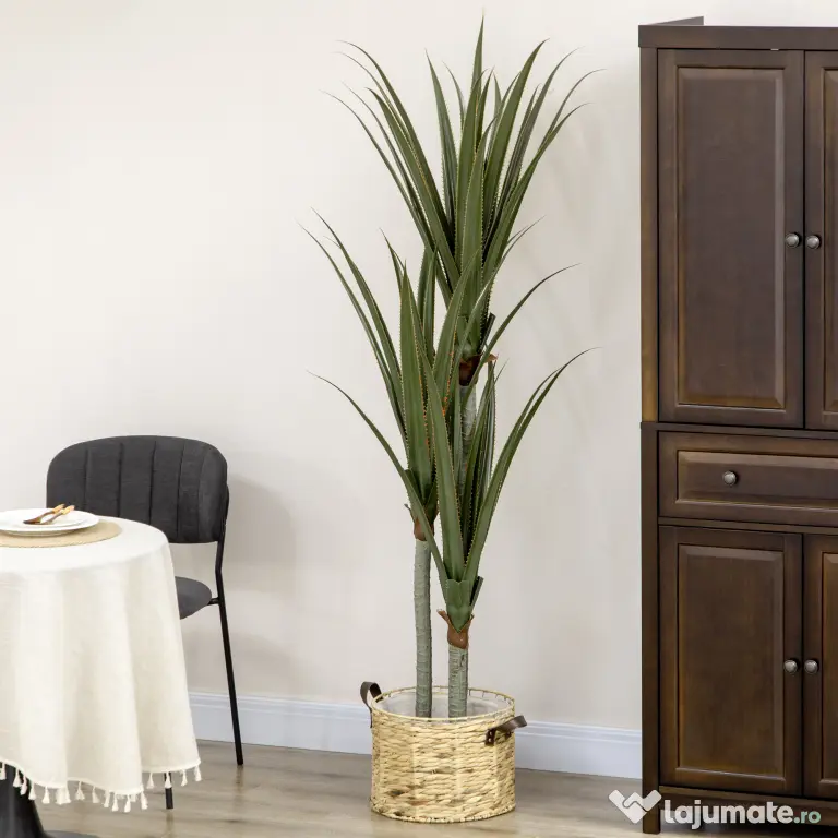 HOMCOM Yucca Artificială de 190 cm, Plantă Artificială cu 39 de Frunze pentru Decor Acasă, Birou, Grădină Ø17x190 cm Verde | Aosom Romania