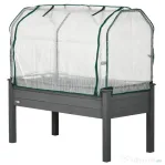 Outsunny Pat pentru Grădină Ridicat cu Acoperiș din PE, Jardinieră Ridicată din Brad cu 4 Găuri de Drenaj, pentru Flori și Legume, pentru Grădină, Balcon, 121x55x117 cm, Gri Închis