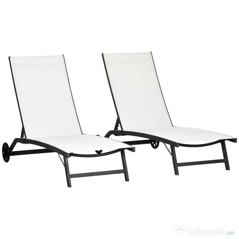 Outsunny Set de 2 Șezlonguri Rabatabile pe 5 Niveluri, Șezlonguri din Aluminiu și Țesătură Respirabilă, 66x165x102 cm, Albastru | Aosom Romania