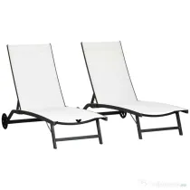 Outsunny Set de 2 Șezlonguri Rabatabile pe 5 Niveluri, Șezlonguri din Aluminiu și Țesătură Respirabilă, 66x165x102 cm, Albastru | Aosom Romania