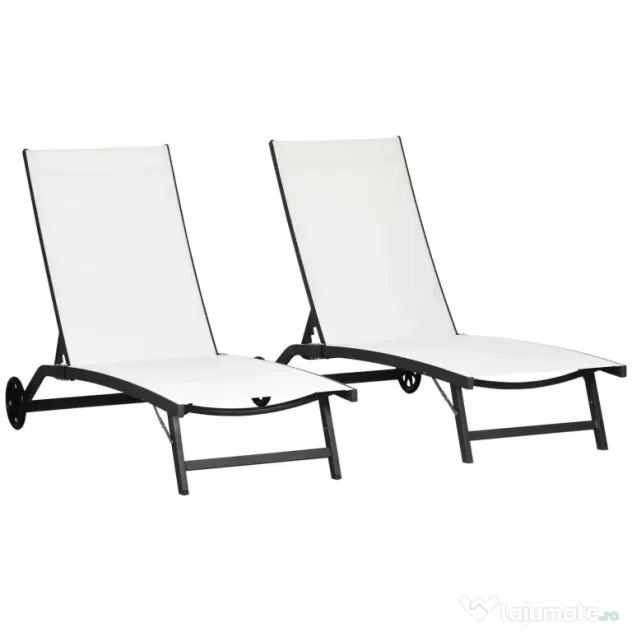 Outsunny Set de 2 Șezlonguri Rabatabile pe 5 Niveluri, Șezlonguri din Aluminiu și Țesătură Respirabilă, 66x165x102 cm, Albastru | Aosom Romania