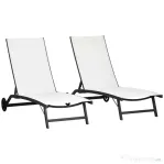 Outsunny Set de 2 Șezlonguri Rabatabile pe 5 Niveluri, Șezlonguri din Aluminiu și Țesătură Respirabilă, 66x165x102 cm, Albastru
