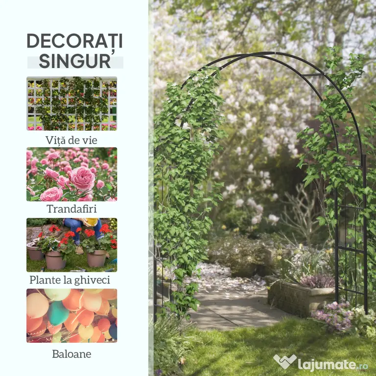 Outsunny Pergola de Gradina de 2.23 m, Bolta de Nunta pentru Ceremonie, Spalier Ideal pentru Cataratori si Decoratiuni