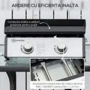 Gratar cu gaz si 2 arzatoare Outsunny, picioare reglabile, 6kW, 48.5x46x21cm, negru | Aosom Romania