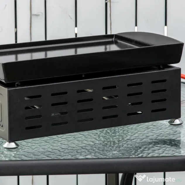 Gratar cu gaz si 2 arzatoare Outsunny, picioare reglabile, 6kW, 48.5x46x21cm, negru | Aosom Romania