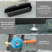 Outsunny Gratar cu gaz si 2 arzatoare, BBQ antiaderent pentru masa cu picioare reglabile, putere 6kW, 48.5x46x21cm, negru