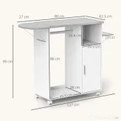HOMCOM Dulap Multifuncțional cu Masă de Călcat | Blat din Tesatura Efect In | 3 Rafturi | Ghidaj pentru Agățat | 127x42.5x99 cm | Alb | Aosom Romania