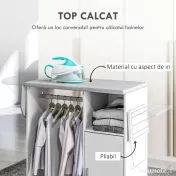 HOMCOM Dulap Multifuncțional cu Masă de Călcat | Blat din Tesatura Efect In | 3 Rafturi | Ghidaj pentru Agățat | 127x42.5x99 cm | Alb | Aosom Romania