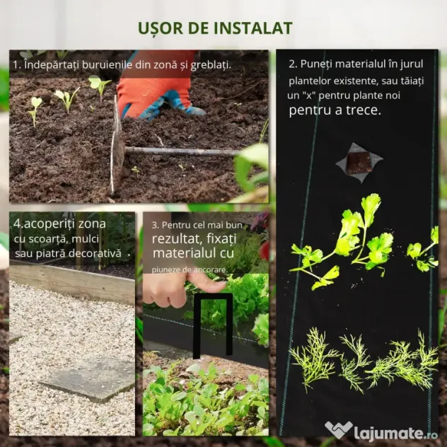 Outsunny Barieră Anti-Buruieni 2x25m, Țesătură Control Buruieni pentru Sere și Grădini | Aosom Romania