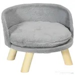 PawHut Canapea Rotundă pentru Pisici și Câini din Pluș și Lemn cu Pernă Extra, Ø40.5x33 cm, Gri