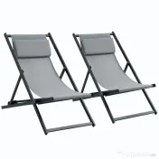 Outsunny Set 2 Scaune Fotoliu Sezlong pentru Exterior, Pliabile si Rabatabile, din Aluminiu, Gri, 96.5 x 58 x 91.5cm | Aosom Romania 