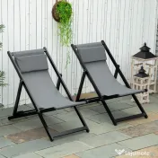 Outsunny Set 2 Scaune Fotoliu Sezlong pentru Exterior, Pliabile si Rabatabile, din Aluminiu, Gri, 96.5 x 58 x 91.5cm | Aosom Romania 