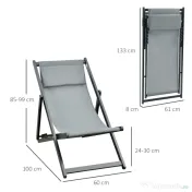 Outsunny Set 2 Scaune Fotoliu Sezlong pentru Exterior, Pliabile si Rabatabile, din Aluminiu, Gri, 96.5 x 58 x 91.5cm | Aosom Romania 