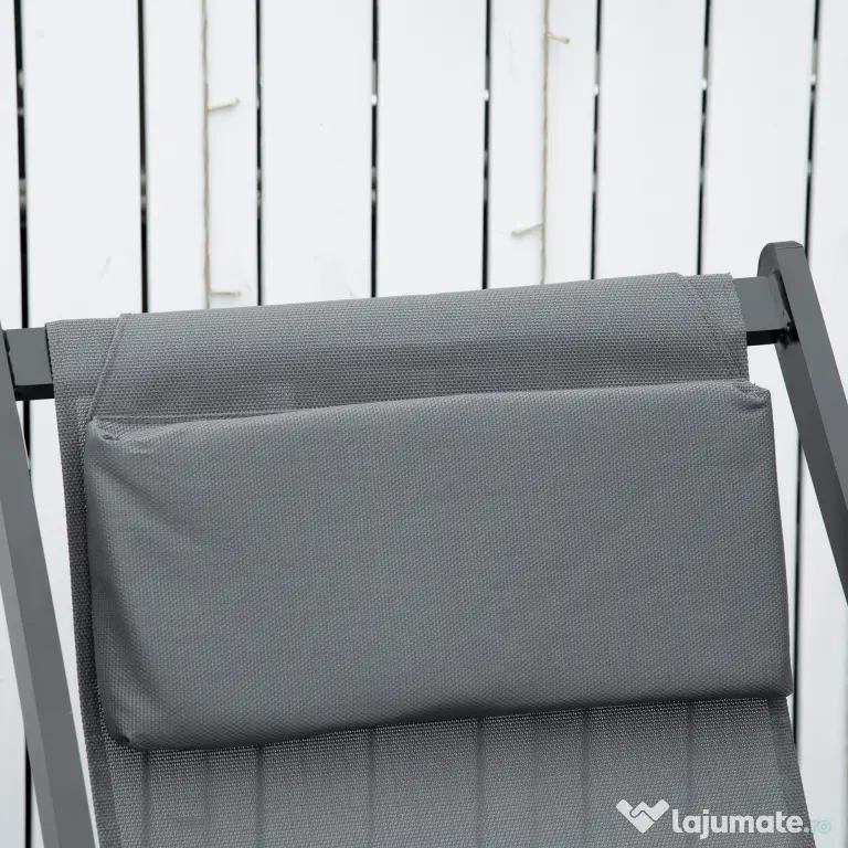 Outsunny Set 2 Scaune Fotoliu Sezlong pentru Exterior, Pliabile si Rabatabile, din Aluminiu, Gri, 96.5 x 58 x 91.5cm | Aosom Romania