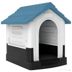 PawHut Cușcă pentru Câini de Exterior din Plastic, Căsuță pentru Câini Mici cu Ferestre, Acoperiș Înclinat și Bază Ridicată, 64,5 x 57 x 66 cm, Albastru