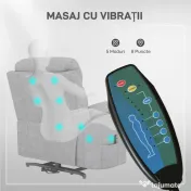 HOMCOM Fotoliu Rabatabil cu Suport pentru Picioare, Ridicare Electrică și Telecomandă, din Poliester cu Efect de In, 83x89x102 cm, Gri | Aosom Romania 