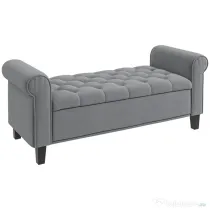 HOMCOM Bancuta Hol Banca Pat Matrimonial cu Depozitare si Cotiere Rulate, 126x48.5x57 cm, Banca Pat Gri | Aosom Romania