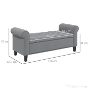 HOMCOM Bancuta Hol Banca Pat Matrimonial cu Depozitare si Cotiere Rulate, 126x48.5x57 cm, Banca Pat Gri | Aosom Romania 