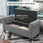 HOMCOM Bancuta Hol Banca Pat Matrimonial cu Depozitare si Cotiere Rulate, 126x48.5x57 cm, Banca Pat Gri | Aosom Romania 