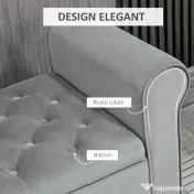 HOMCOM Bancuta Hol Banca Pat Matrimonial cu Depozitare si Cotiere Rulate, 126x48.5x57 cm, Banca Pat Gri | Aosom Romania 