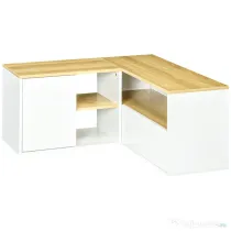 Dulap TV în formă de L pentru televizor de 40" cu 3 rafturi deschise și 2 dulapuri, din PAL, 90x90x45 cm, stejar și alb HOMCOM | Aosom RO
