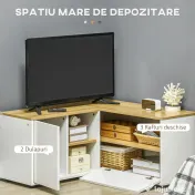 Dulap TV în formă de L pentru televizor de 40" cu 3 rafturi deschise și 2 dulapuri, din PAL, 90x90x45 cm, stejar și alb HOMCOM | Aosom RO 