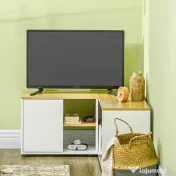 Dulap TV în formă de L pentru televizor de 40" cu 3 rafturi deschise și 2 dulapuri, din PAL, 90x90x45 cm, stejar și alb HOMCOM | Aosom RO 