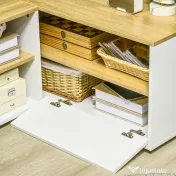 Dulap TV în formă de L pentru televizor de 40" cu 3 rafturi deschise și 2 dulapuri, din PAL, 90x90x45 cm, stejar și alb HOMCOM | Aosom RO 