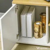 Dulap TV în formă de L pentru televizor de 40" cu 3 rafturi deschise și 2 dulapuri, din PAL, 90x90x45 cm, stejar și alb HOMCOM | Aosom RO 