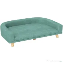 PawHut Canapea Elegantă pentru Animale de Companie, Pat Înălțat cu Pernă Moale, Cadru din Lemn, Verde, 98x67x25cm | Aosom Romania