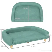 PawHut Canapea Elegantă pentru Animale de Companie, Pat Înălțat cu Pernă Moale, Cadru din Lemn, Verde, 98x67x25cm | Aosom Romania 