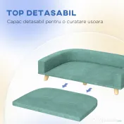 PawHut Canapea Elegantă pentru Animale de Companie, Pat Înălțat cu Pernă Moale, Cadru din Lemn, Verde, 98x67x25cm | Aosom Romania 