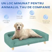 PawHut Canapea Elegantă pentru Animale de Companie, Pat Înălțat cu Pernă Moale, Cadru din Lemn, Verde, 98x67x25cm | Aosom Romania 