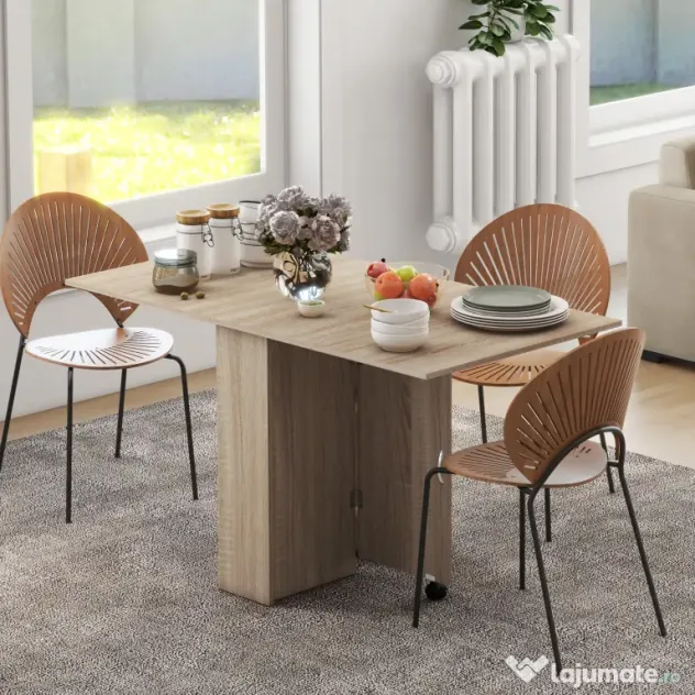 HOMCOM Masă Pliabilă Multifuncțională, Rafturi și Rotile, Bucătărie, Design Compact | Aosom Romania