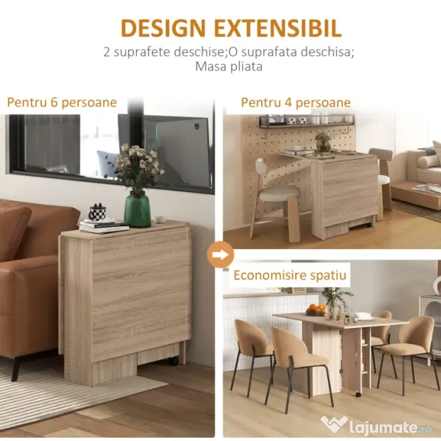 HOMCOM Masă Pliabilă Multifuncțională, Rafturi și Rotile, Bucătărie, Design Compact | Aosom Romania