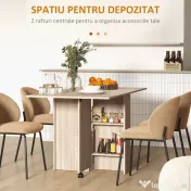 HOMCOM Masă Pliabilă Multifuncțională, Rafturi și Rotile, Bucătărie, Design Compact | Aosom Romania 