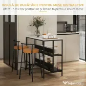 HOMCOM Insula de Bucatarie cu Rafturi Deschise, Carucior de Bucatarie cu Blat cu Imitatie de Furnir cu Textura de Marmura 