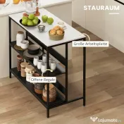 HOMCOM Insula de Bucatarie cu Rafturi Deschise, Carucior de Bucatarie cu Blat cu Imitatie de Furnir cu Textura de Marmura 