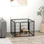 PawHut Gard Metalic Pliabil pentru Câini Interior/Exterior Ușă Zăvor Tăruși, 82x82x60cm, Gri | Aosom Romania