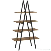 HOMCOM Raft Biblioteca Stil Industrial din PAL si Otel in Forma de A, 92x38.5x166 cm, Maro si Negru