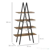 HOMCOM Raft Biblioteca Stil Industrial din PAL si Otel in Forma de A, 92x38.5x166 cm, Maro si Negru