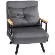 HOMCOM Canapea Extensibilă cu Spătar Reglabil pe 5 Nivele, Canapea Pat Individuală Pliabilă cu Perne, 63x73x81 cm, Gri | Aosom Romania 