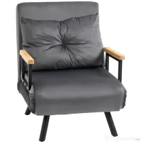 HOMCOM Canapea Extensibilă cu Spătar Reglabil pe 5 Nivele, Canapea Pat Individuală Pliabilă cu Perne, 63x73x81 cm, Gri | Aosom Romania
