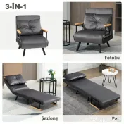 HOMCOM Canapea Extensibilă cu Spătar Reglabil pe 5 Nivele, Canapea Pat Individuală Pliabilă cu Perne, 63x73x81 cm, Gri | Aosom Romania 