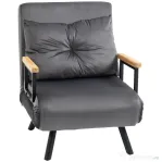 HOMCOM Fotoliu Pat 3 în 1 cu Spătar Rabatabil în 5 poziții și Pernă, 63x73x81 cm, Gri Închis