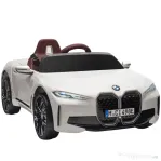 HOMCOM Masinuta Electrica pentru Copii BMW i4 cu Licenta de 12V cu Telecomanda, Baterii Portabile, Muzica, Claxon, pentru 3-6 ani Alb | Aosom Romania